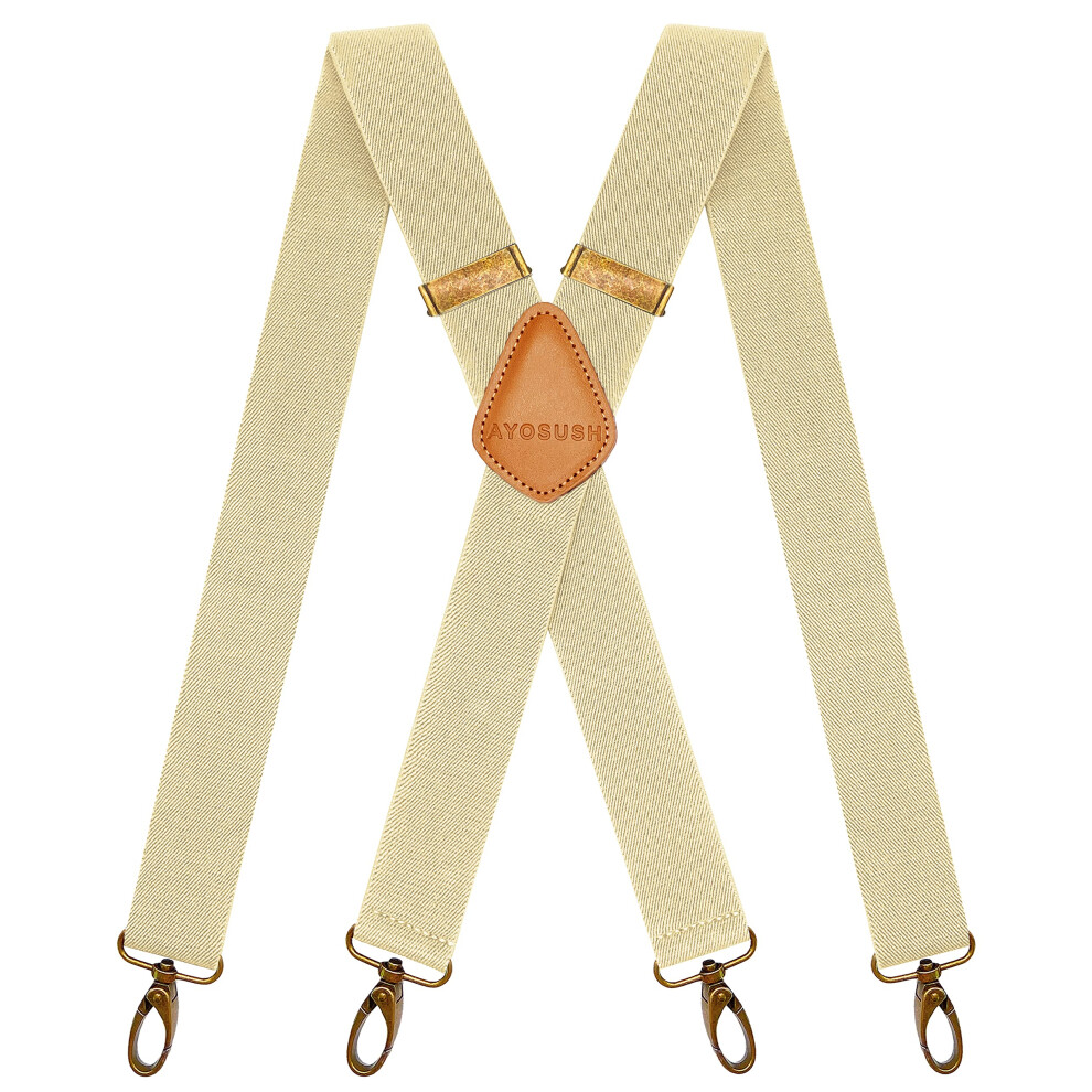 AYOSUSH Swivel Hook Suspenders for Men Heavy Duty Beige X Back Wedding groomsmen