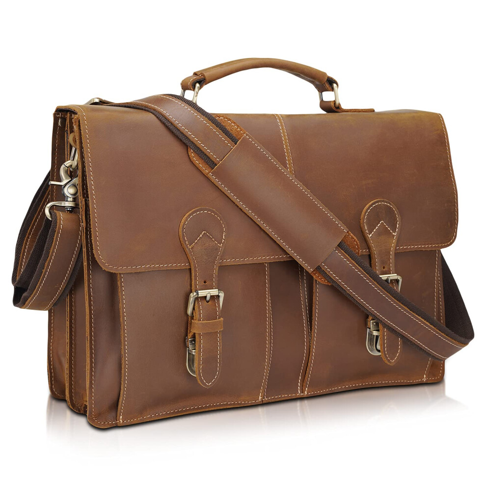 Sac messager Polare en cuir pleine fleur pour ordinateur portable 16 pouces, sacoche de travail pour homme