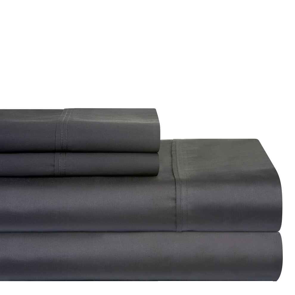 Drap-housse et taie d'oreiller Pointehaven en coton Pima 400 fils, gris, taille King