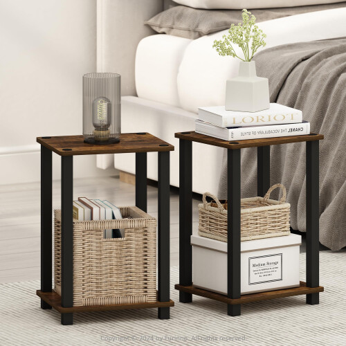 Furinno Simplistic Comodino Compatto Pino Ambra/Nero Set di 2