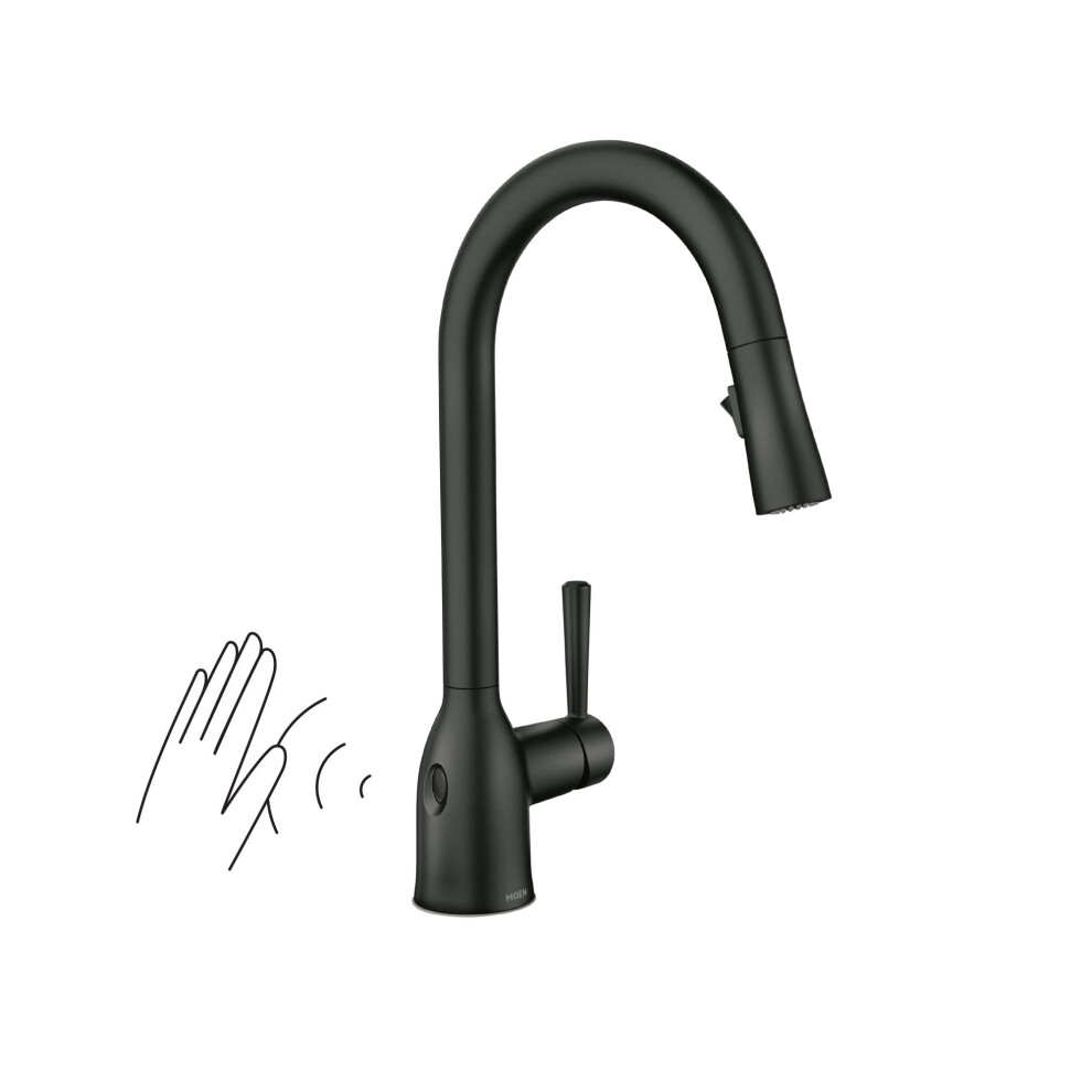 Robinet de cuisine    bec r  tractable    poign  e unique et arc   lev   Moen Adler, noir mat 87233EWBL