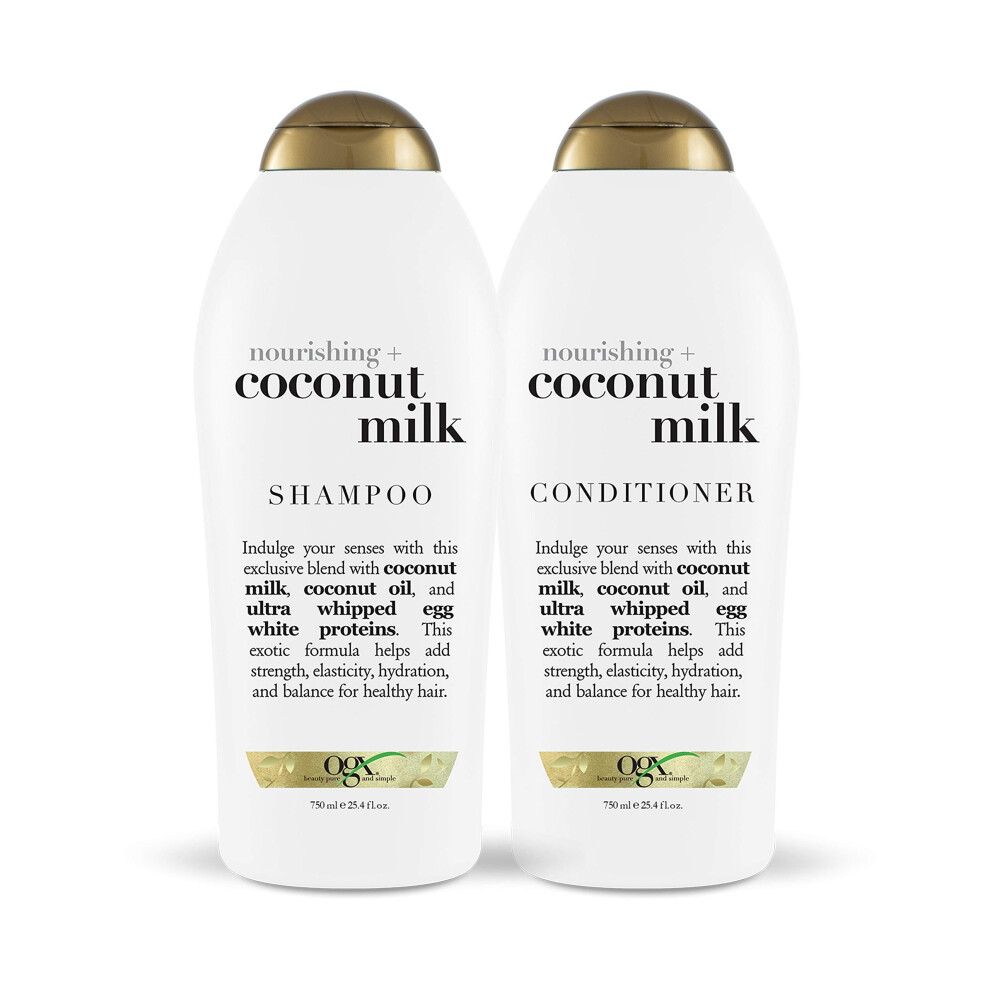 OGX Nourishing + Coconut Milk Shampoo & Conditioner  Set  25.4 Fl Oz (Pack of 2)