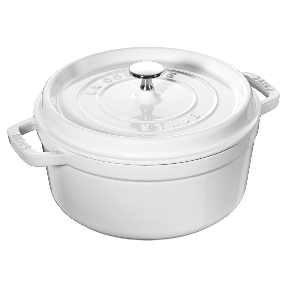 STAUB Cast Iron Dutch Oven 4-qt Round Cocotte  Made in France  Serves 3-4  White