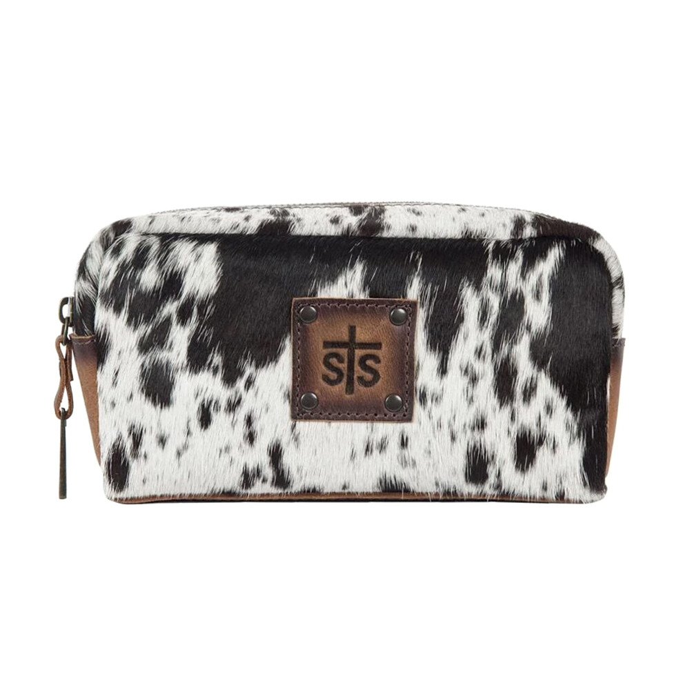 Trousse de toilette STS Ranchwear pour femme en cuir de vachette style western, blanche, taille unique