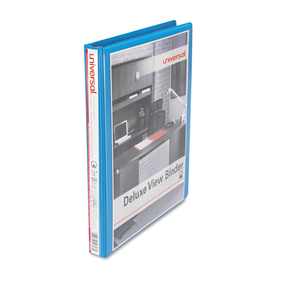 Universal 20703 Deluxe Round Ring View Binder  1/2-Inch Cap  8.5 x 11  Light Blue
