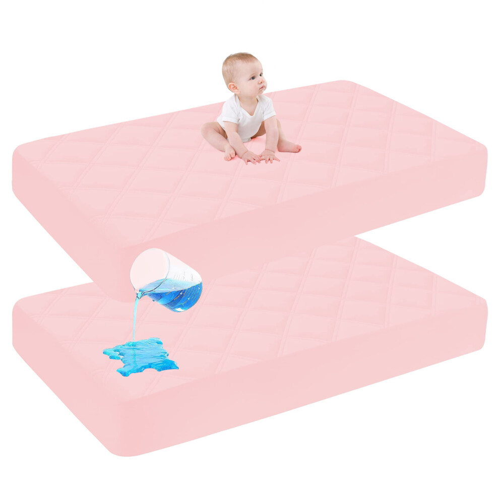 Cute Castle Baby Waterproof Crib Mattress Protector 27x39 Inch (Pack of 2) Pink