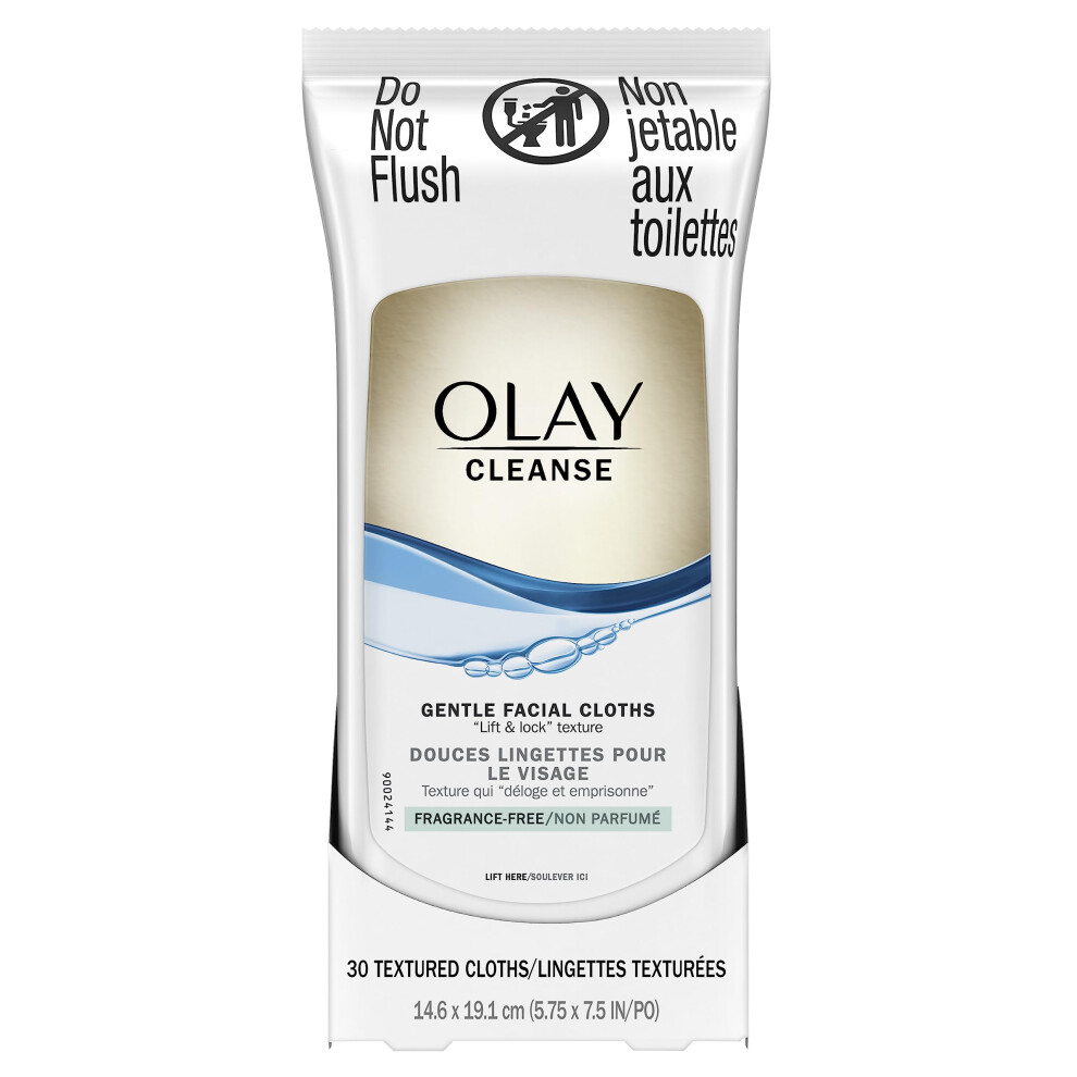 OLAY Wet Cleansing Cloths Gentle Clean  Sensitive/Fragrance-Free 30 Ea (Pack of 2)