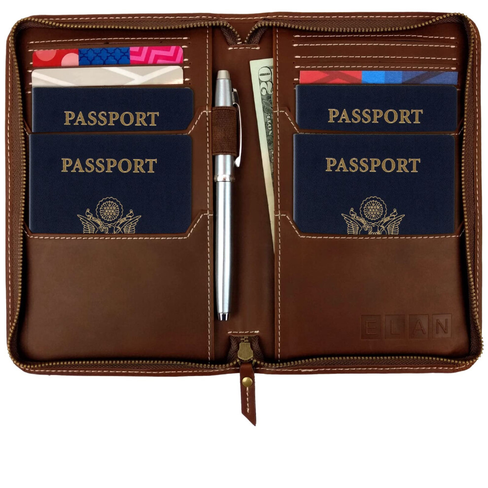 Excello Global Products Split Grain Leather Travel Wallet  Brown  Holds 4 Passports-image-OPC-PGG7HHH-NEW