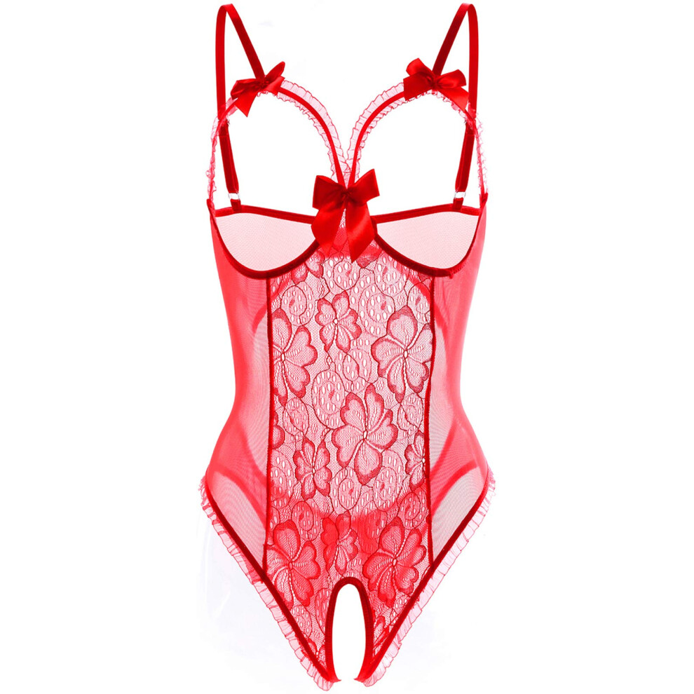 Lingerie pour femme, nuisette sexy en dentelle, une pi   ce, tailles S     3XL (rouge S)