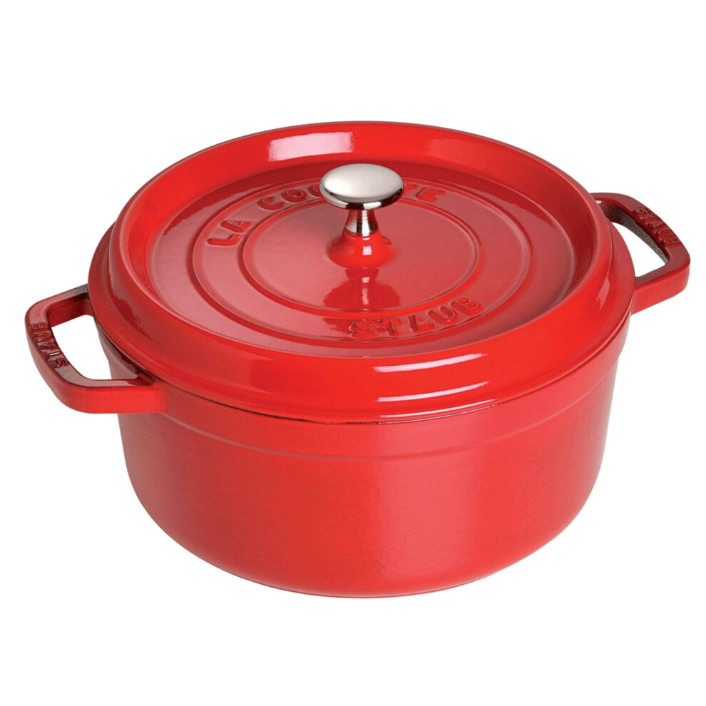 STAUB Cast Iron Dutch Oven 5.5-qt Round Cocotte  Made in France  Serves 5-6  Cherry