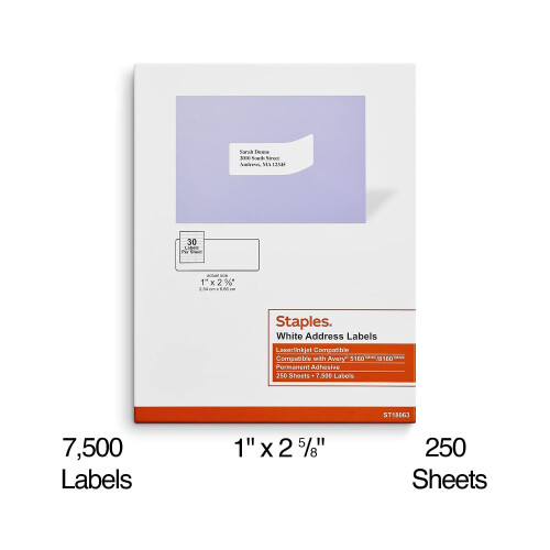 Staples Staples 479884 Ετικέτες Διευθύνσεων 1 x 2-5/8 30 Ετικέτες/Φύλλο 2