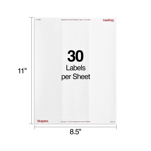 Staples Staples 479884 Ετικέτες Διευθύνσεων 1 x 2-5/8 30 Ετικέτες/Φύλλο 1