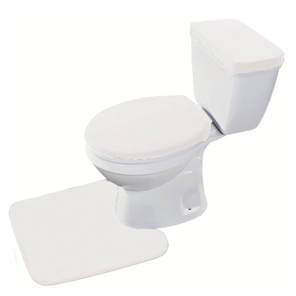Ensemble de tapis et couvercle de toilette Madeals avec couvercle de r  servoir de toilette, ensemble de toilette 3 pi  ces blanc