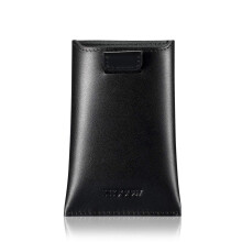 HISCOW Business Card Holder with Flap for Dispensing Cards - Italian Calfskin (Black)