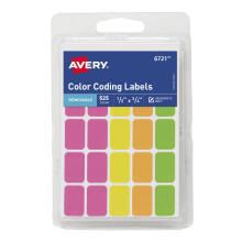 Avery verwijderbare kleurcoderingslabels, rechthoekig, diverse kleuren, verpakking van 525 (6721)