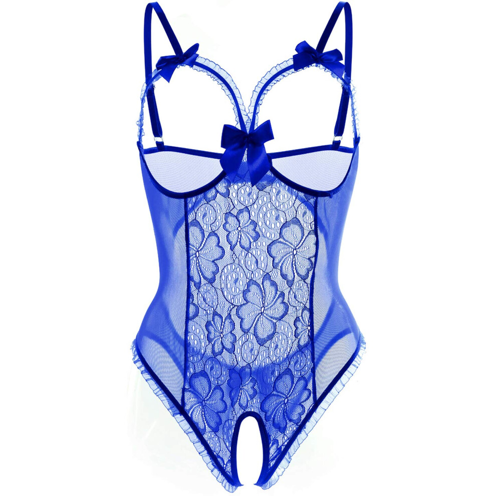 Lingerie pour femme, nuisette sexy en dentelle, une pi   ce, tailles S     3XL (bleu XL)