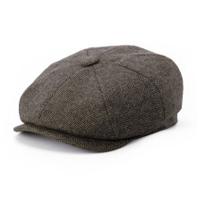 BOTVELA Men's 8 Panel Wool Blend Newsboy Flat Cap Herringbone Tweed Hat (Khaki 7 7/8)