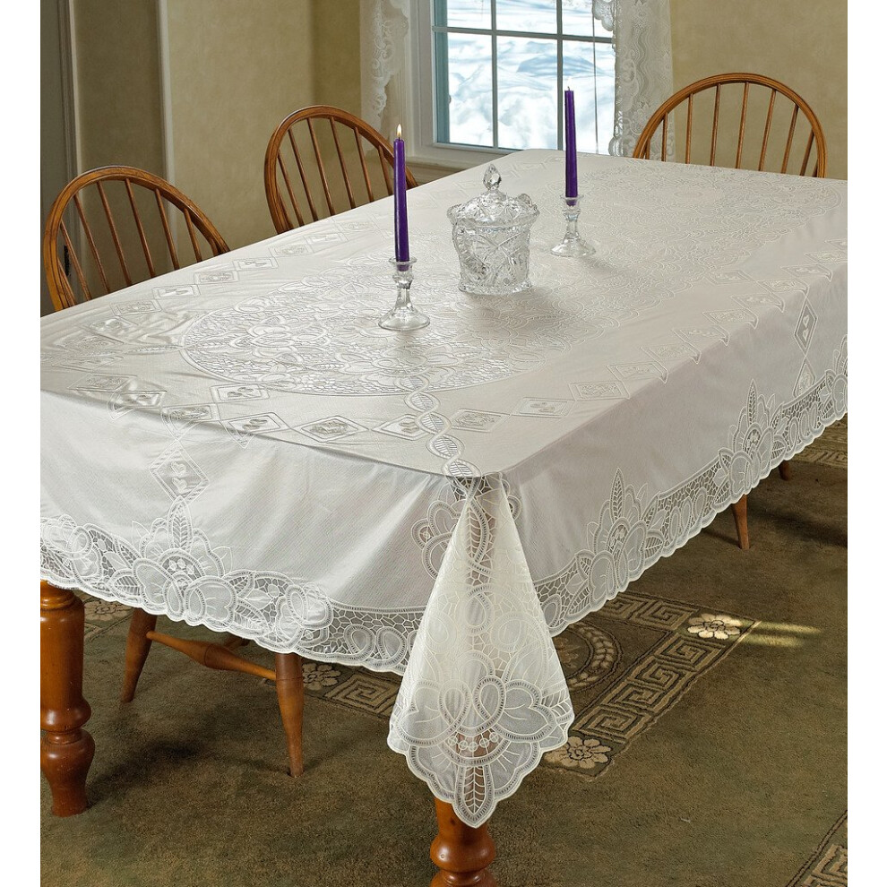 Nappe en lin violet, vinyle et dentelle, motif Betenburg, beige, 152 x 228 cm, rectangulaire