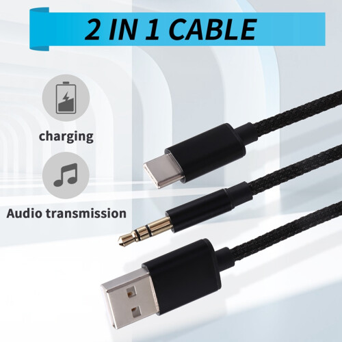 2-in-1 Audio Charging Cable Type-C Car Usb+3.5mm Aux