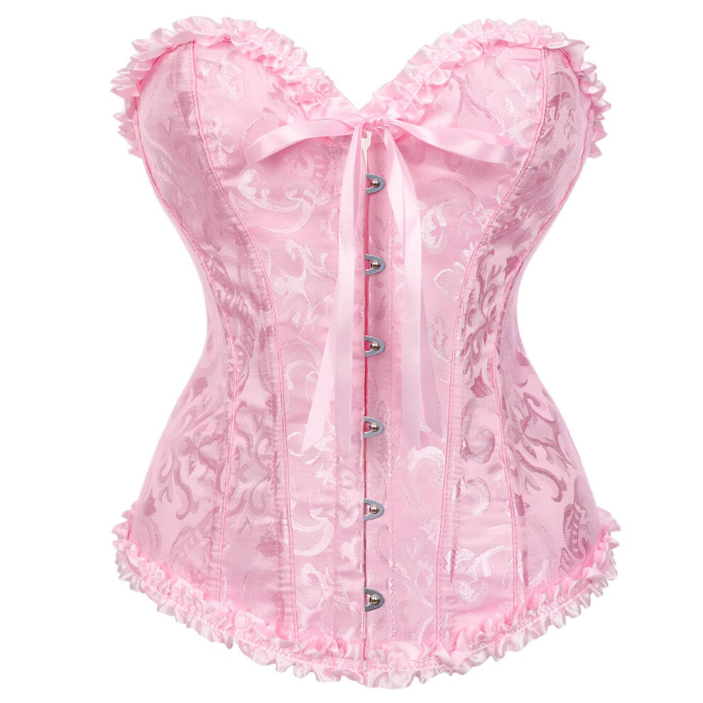SHYMMUO Corset    lacets en satin    fleurs pour femme, bustier gainant, rose, taille S