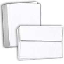Hamilco White Linen Cards and Convolles - Flat 5 """" X 7 """" Cardstock Paper 80lb Cover 100 Pack