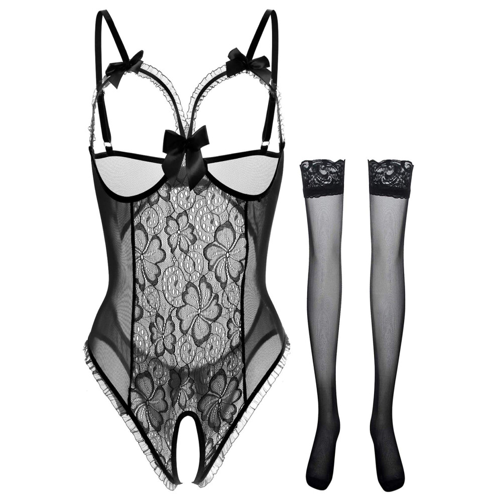 Lingerie pour femme, nuisette sexy en dentelle, une pi  ce, tailles S    3XL (A-Noir 3XL)