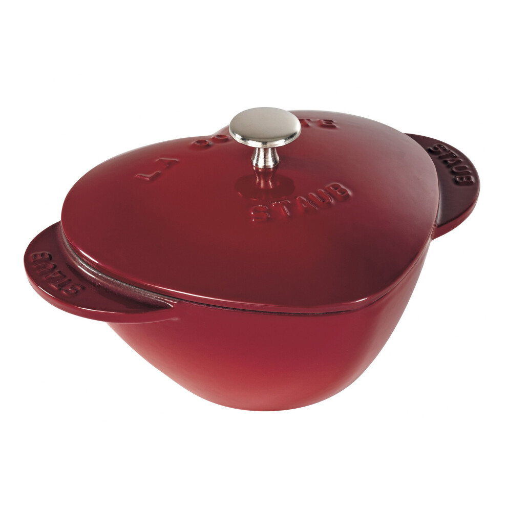 STAUB Cast Iron Dutch Oven 1.75-qt Heart Cocotte  Made in France  Serves 1  Black  Cherry-image-OPC-PGG7M8C-NEW