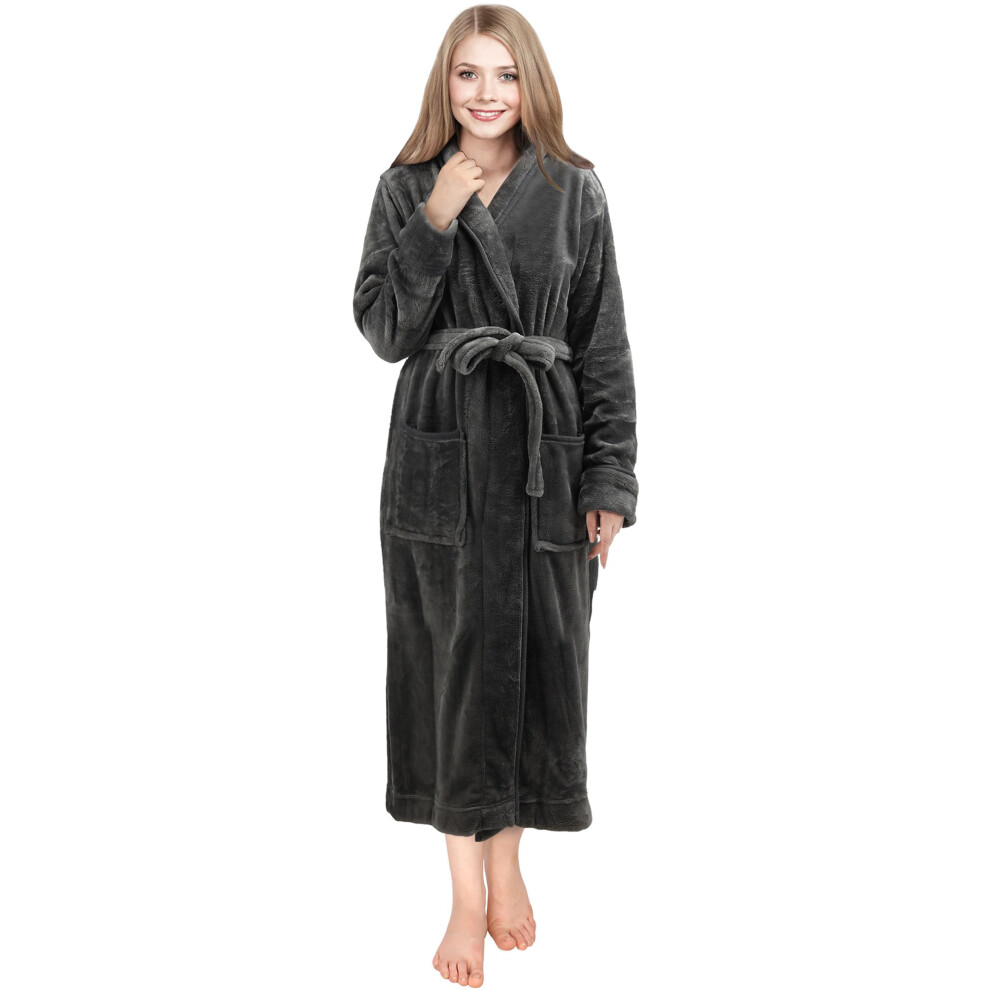 Peignoir de bain en polaire pour femme NY Threads - Col ch?le, peignoir de spa doux en peluche, gris fonc?, taille XL
