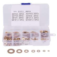 180-teiliges Messing-Unterlegscheiben-Sortiment-Set mit Box M2/M2,5/M3/M4/M5/M6/M8/M10 Metallscheiben