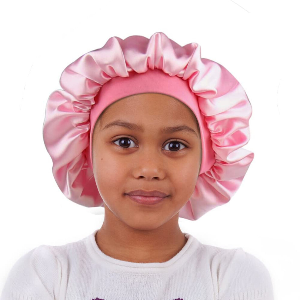 Bonnet de nuit en satin pour enfants, foulard pour cheveux, couvre-chef de nuit en soie florale, rose clair