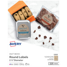 Avery bedruckbare runde Etiketten, 2,5 Zoll Durchmesser, Kraftbraun, 225 anpassbare Etiketten (22808)