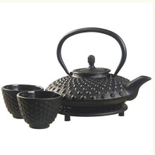 M.V. Trading New Star International T8100 Cast Iron Mocha Tea Set with Trivet 27 oz Black