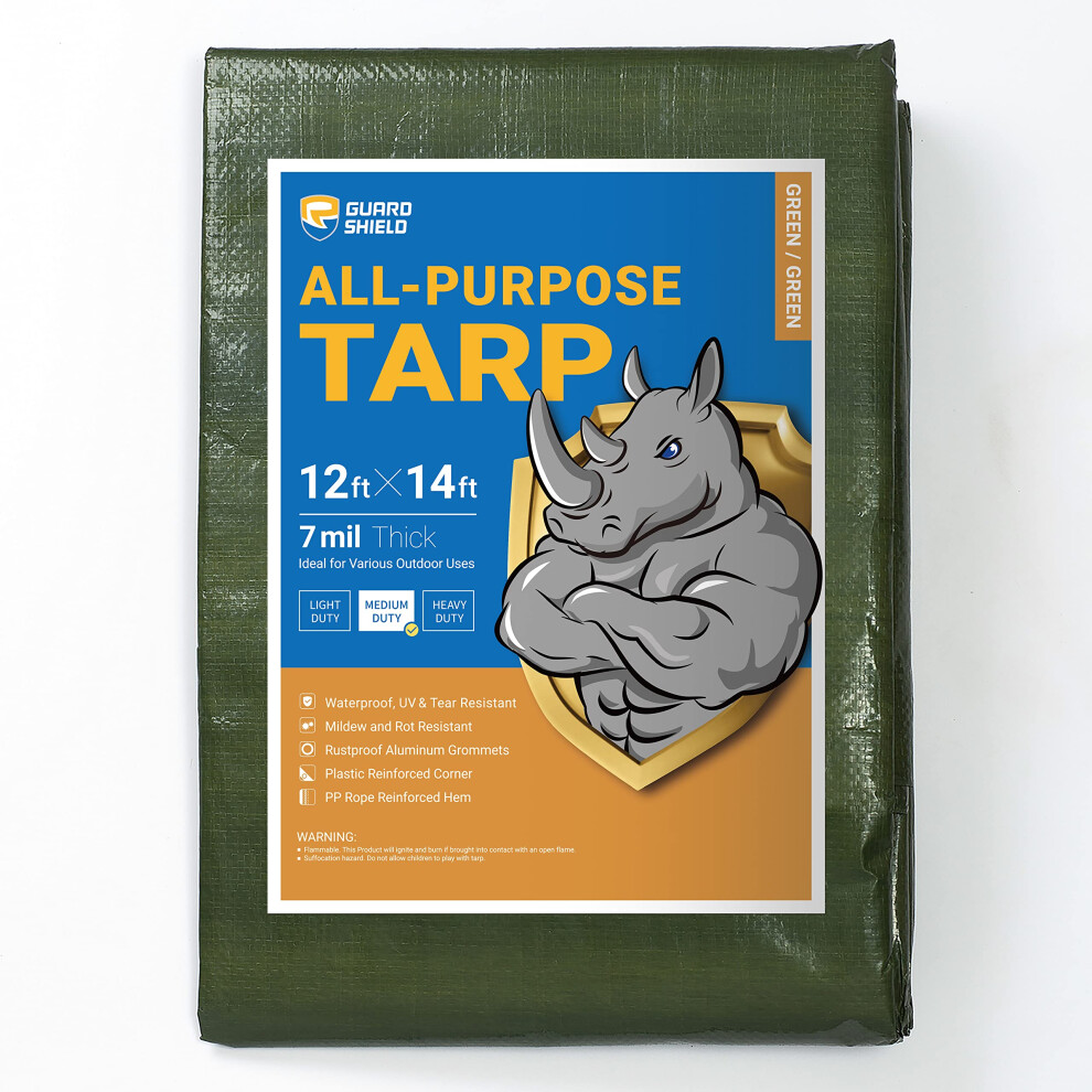 GUARD SHIELD Green Tarp Waterproof 12x14 Feet Medium Duty All Purpose Poly Tarps Cover 7mil-image-OPC-PGG7MZP-NEW