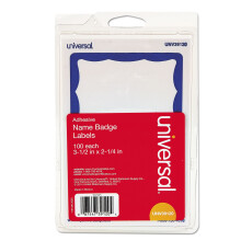 Universal 39120 Border-Style Self-Adhesive Name Badges 3 1/2 x 2 1/4 White/Blue 100/Pack
