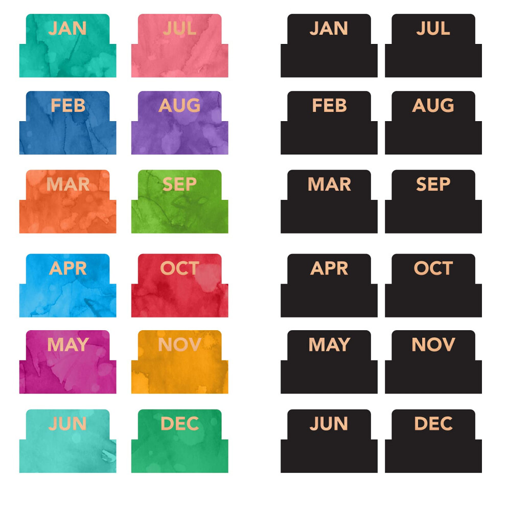 Global Printed Products Monthly Adhesive Tabs Includes 12 Black and 12 Colorful (Set of 24)