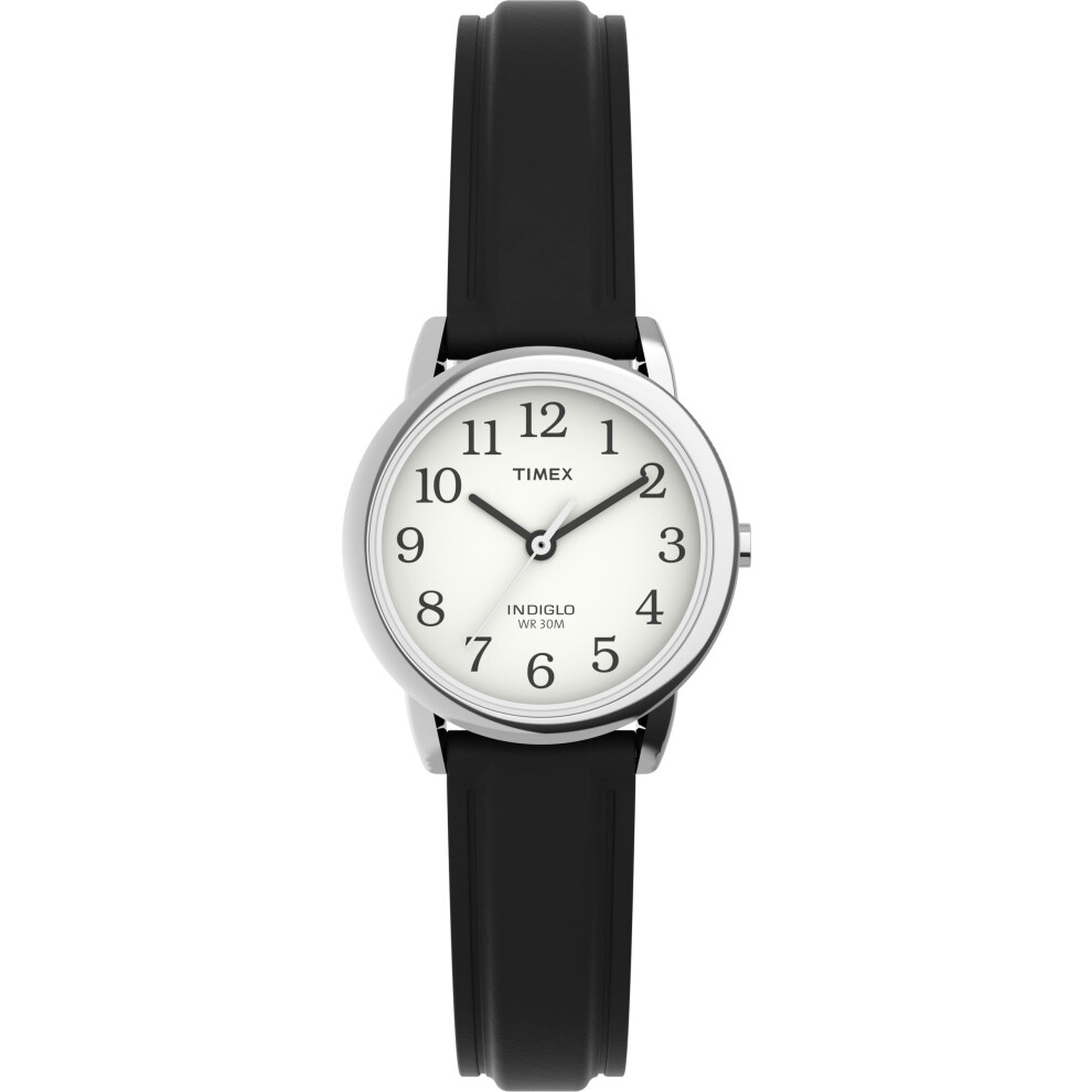 Timex Women's Easy Reader 25mm Watch - Silver-Tone Case White Dial with Black Leather Strap