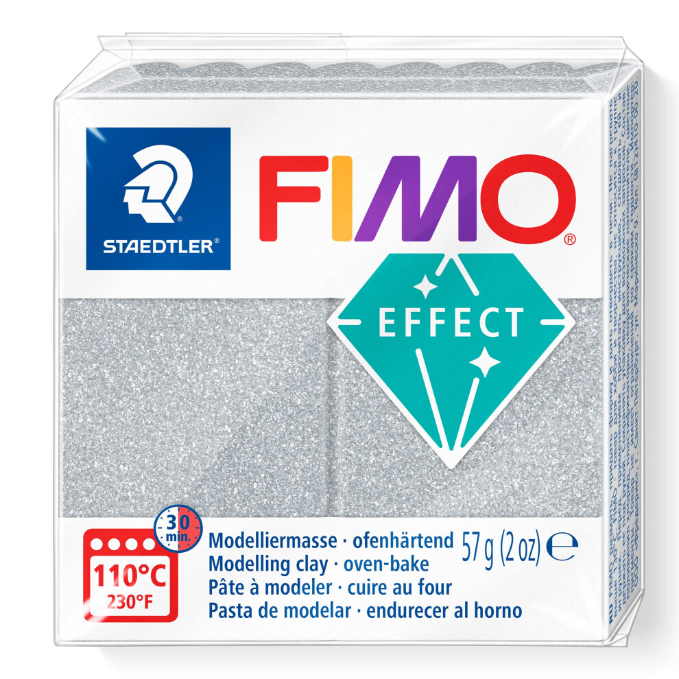 STAEDTLER 8010-812 FIMO Effect Oven-Hardening Polymer Modelling Clay - Glitter Silver (57g)