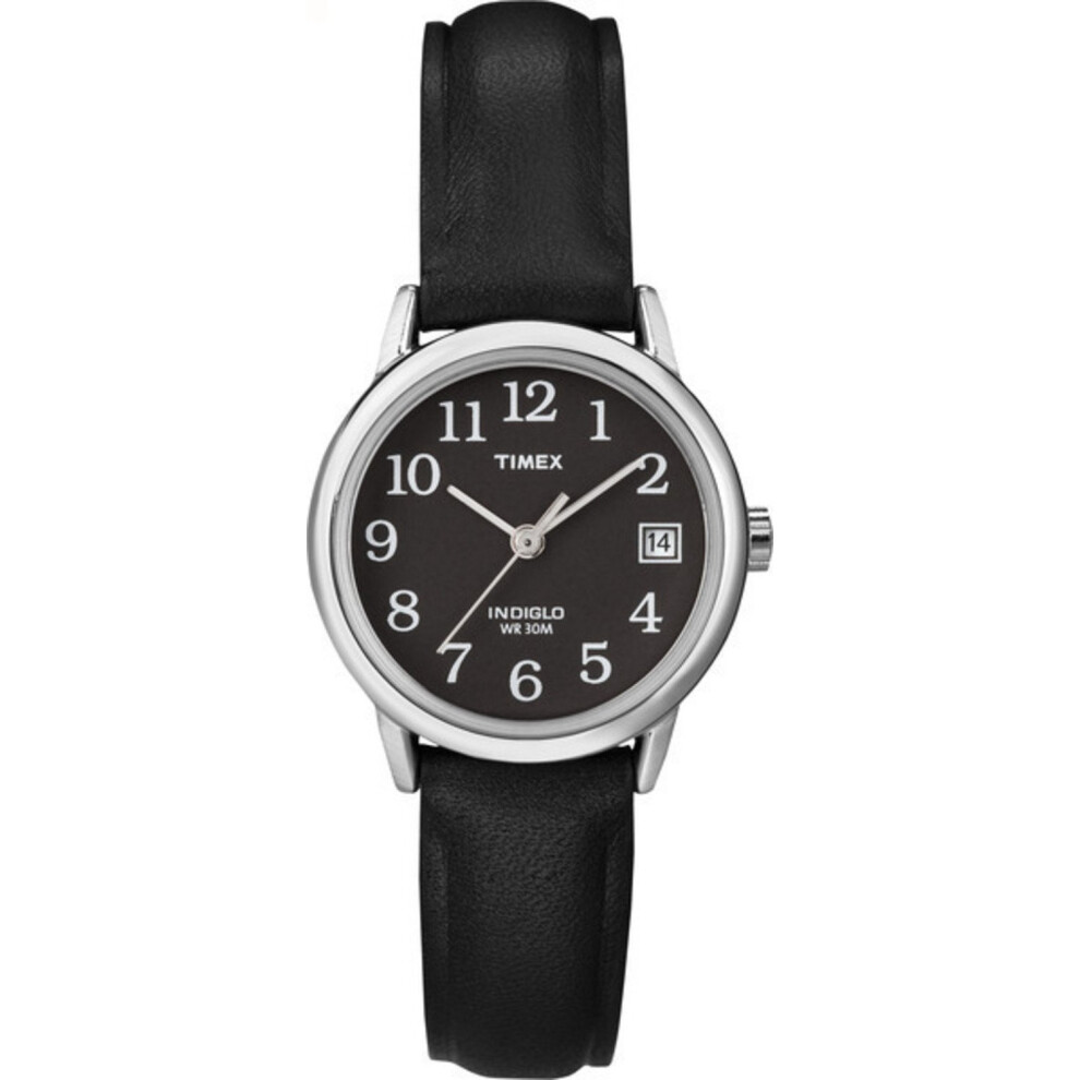 Timex Women's Easy Reader 25mm Watch - Silver-Tone Case Black Dial with Black Leather Strap