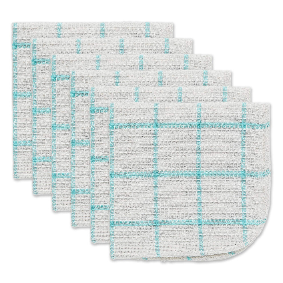 Ensemble de 6 torchons    vaisselle DII Scrubber    rayures blanches et turquoise, 30,5 x 30,5 cm