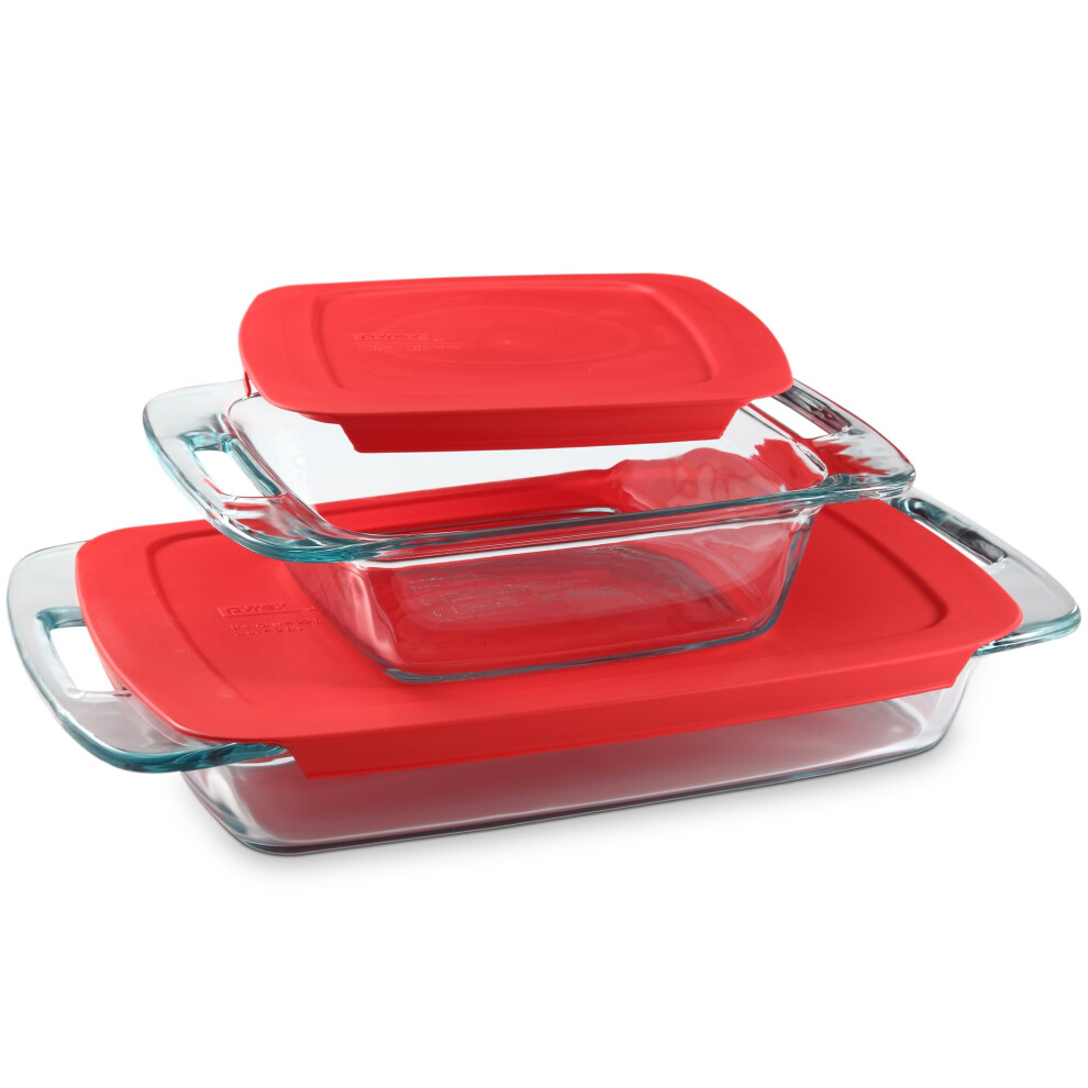Pyrex 4-Piece Extra Large Glass Baking Dish Set With Lids and Handles  Oven and Freezer Safe