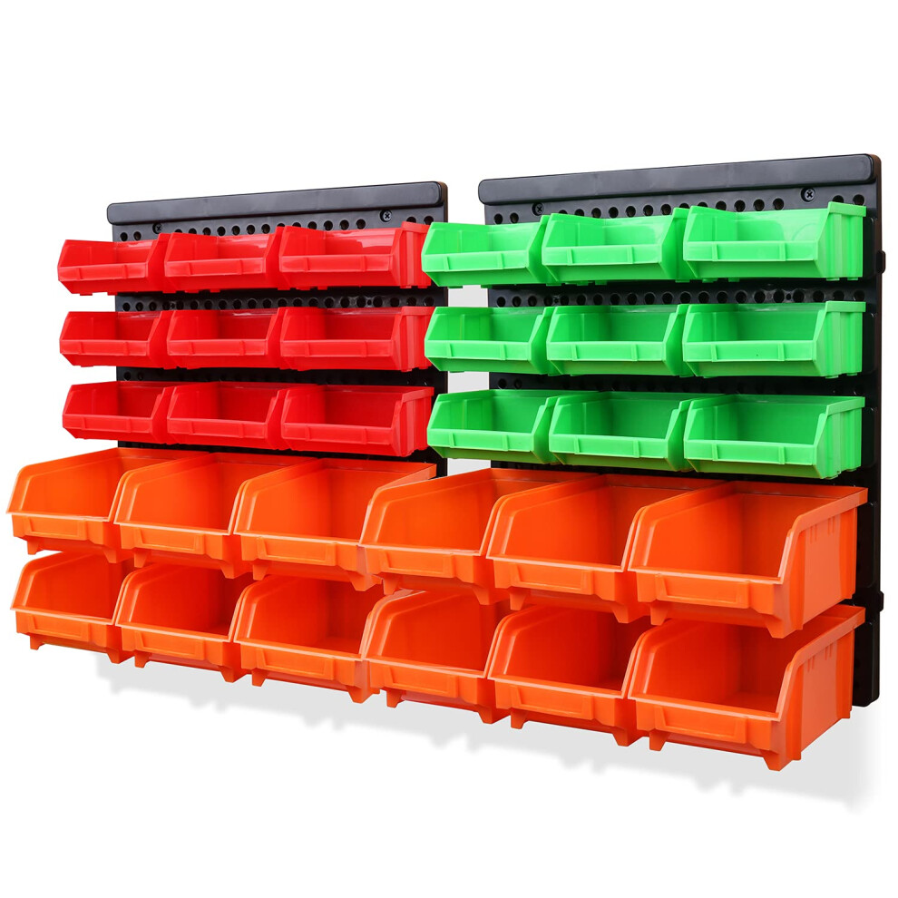SWANLAKE 30PCS Wall Mounted Storage Bins Plastic Garage Rack Screw Storage Tool Organizers.