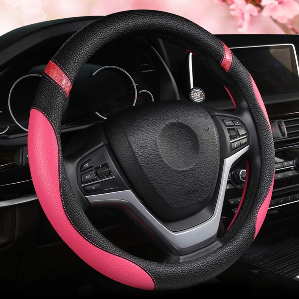 Universal Leather Steering Wheel Cover For Women Steering Wheel Cover For Car 15 Inch (Rose) 755326841430
