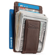 Money Clip Lderplnbok fr mn Smal RFID-blockering framficka med superstark magnetisk