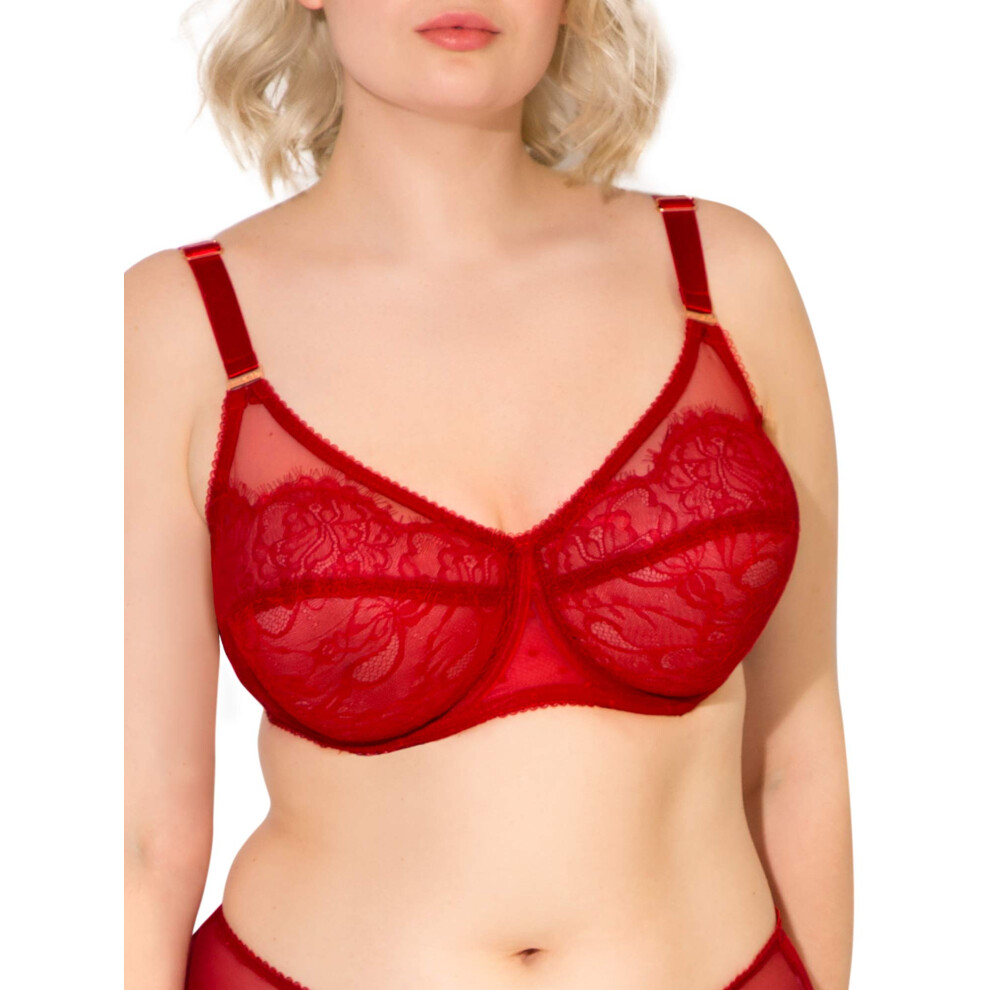 Soutien-gorge grande taille en dentelle, sexy et    l   gant, sans doublure,     armatures, couvrant, rouge, taille 40DD US