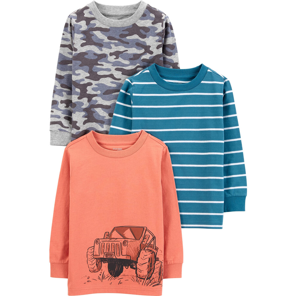 Lot de 3 chemises ? manches longues Simple Joys by Carter's pour gar?on, motif camouflage/monster trucks/rayures, 12 mois