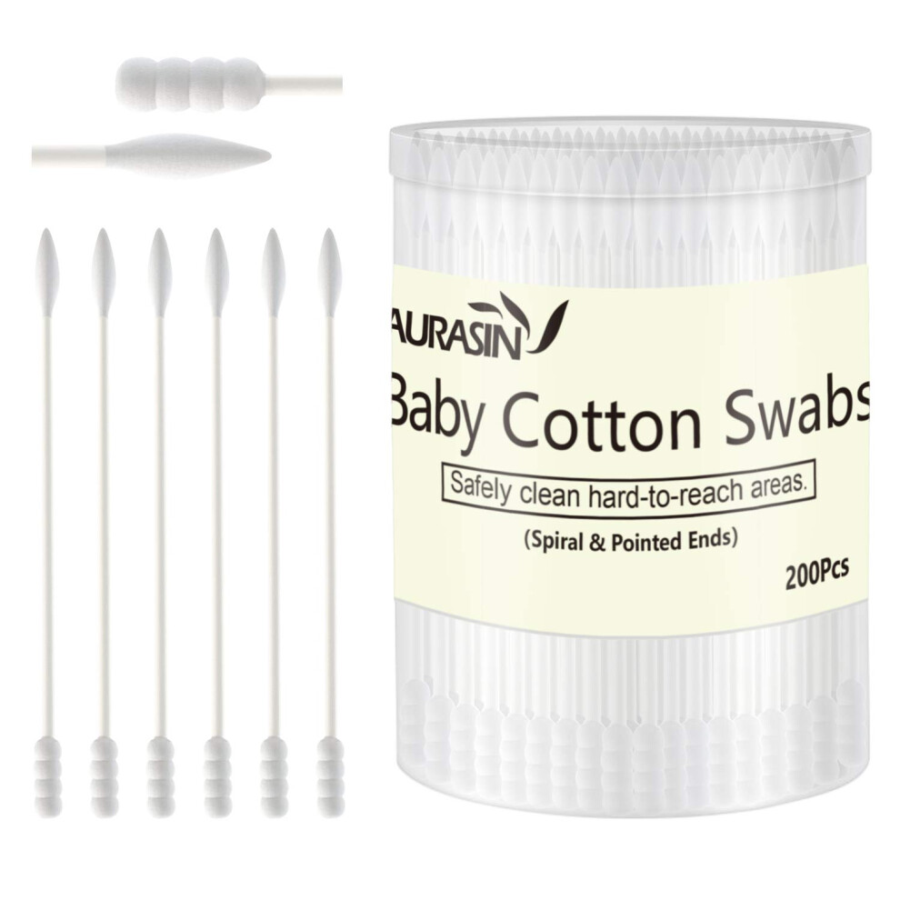 Baby Cotton Swabs Paper Sticks Cotton Buds For Baby Ear Nose Clean-200Pcs(Spiral And Pointed) Aurasin