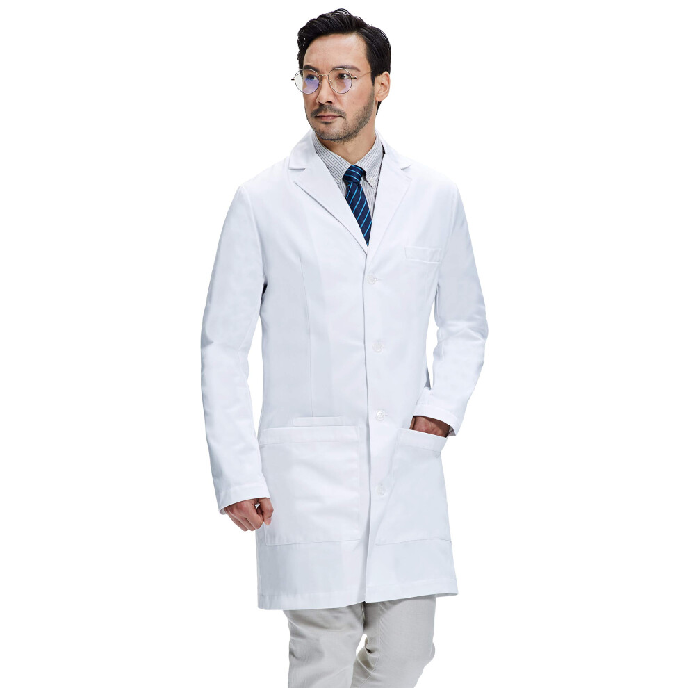 Dr. James Lab Coat Men  Semi-Tailored Fit  Smartphone And Tablet Pockets  White  38 Inch Length