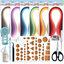S   pravy na quilling z papiera JUYA s 30 farbami, 600 pr      kami a 8 n   strojmi (      rka: 3 mm s modr   m lepidlom)