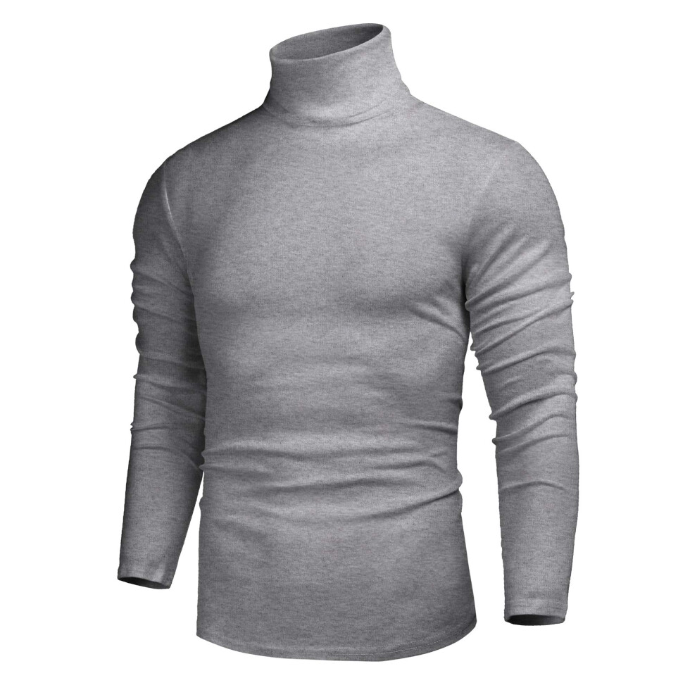 T-shirt basique d   contract        col roul    et manches longues pour homme, coupe slim, en coton, gris, taille XXL