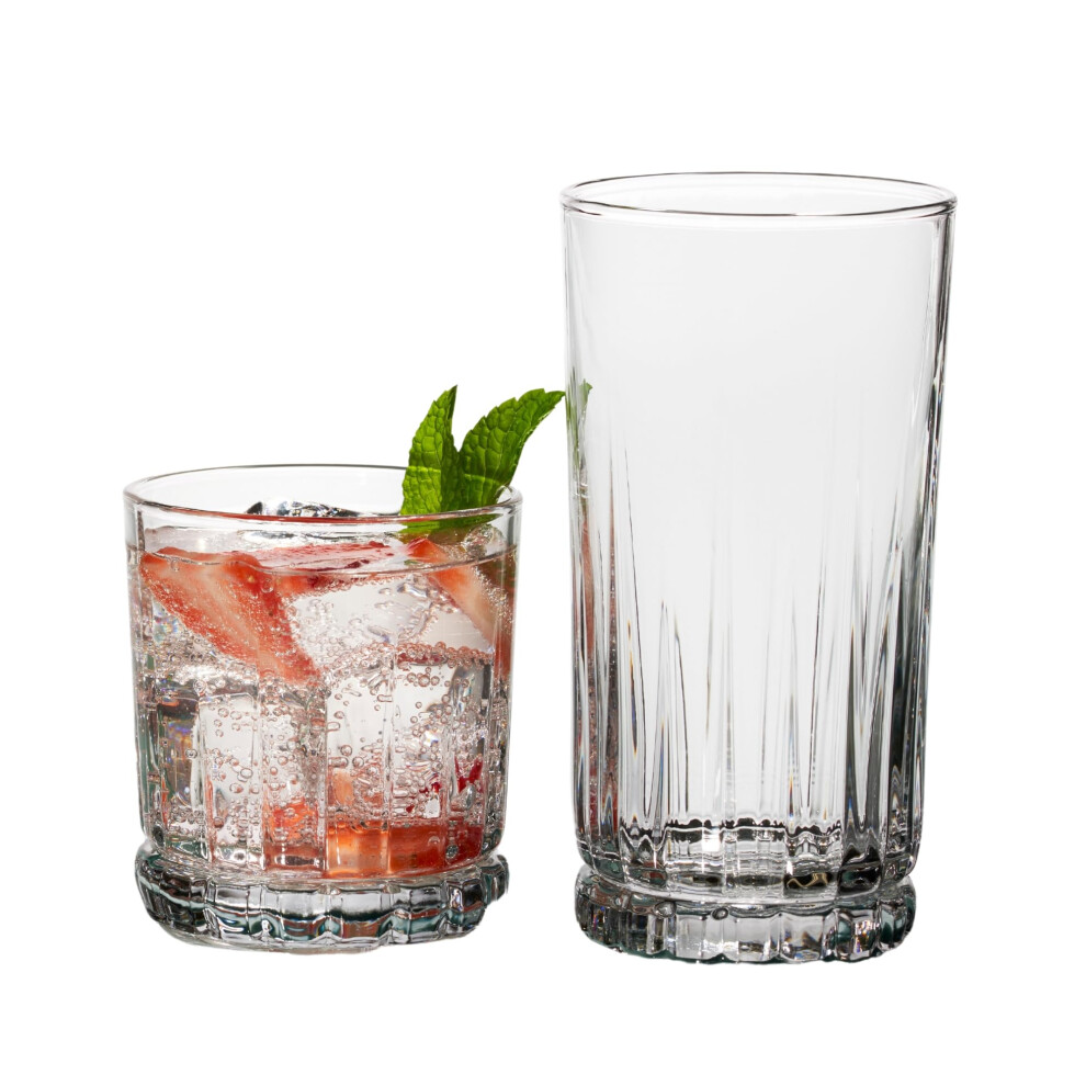 Anchor Hocking Anniston Drinking Glasses Set 16 Piece Set (8 Rocks Glasses & 8 Tumbler Glasses)